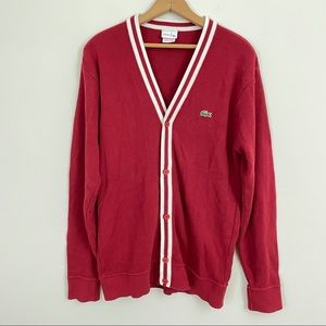 Vintage izod Lacoste cardigan red white striped men’s size 6 XL sweater